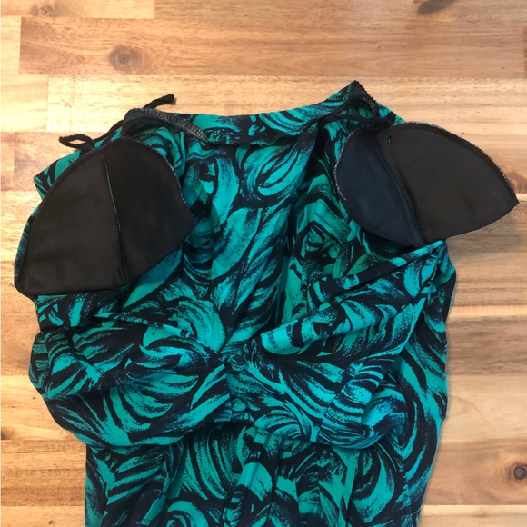 Vintage 80s Sterling Silver Rose Print V-Neck Formal Dress w/ Shoulder Pads - Picture 15 of 16